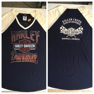 NWT Harley Navy Elbow Length Sleeve Dealer Shirt MEDIUM Killer Creek Roswell, GA